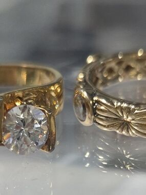 Stunning Cocktail Wedding Set Floral and Solitaire Rings Set - Gold Color